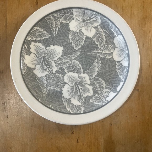 Wallace China GREEN HIBISCUS 9.75in Plate Tiki Bar Luau Tropical Flowers Vntg - Picture 1 of 5